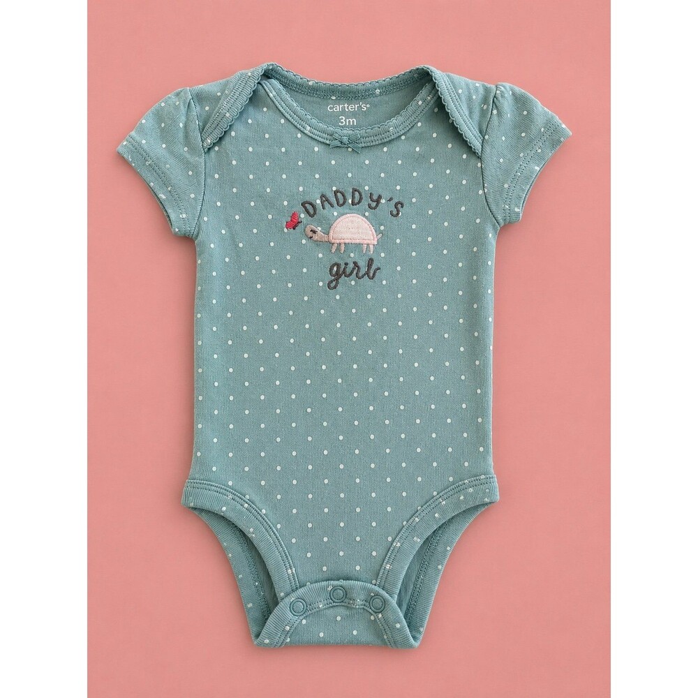 Carter’s “Daddy’s Girl” Turtle Onesie Bodysuit 3M Baby Girl Blue Polka Dot